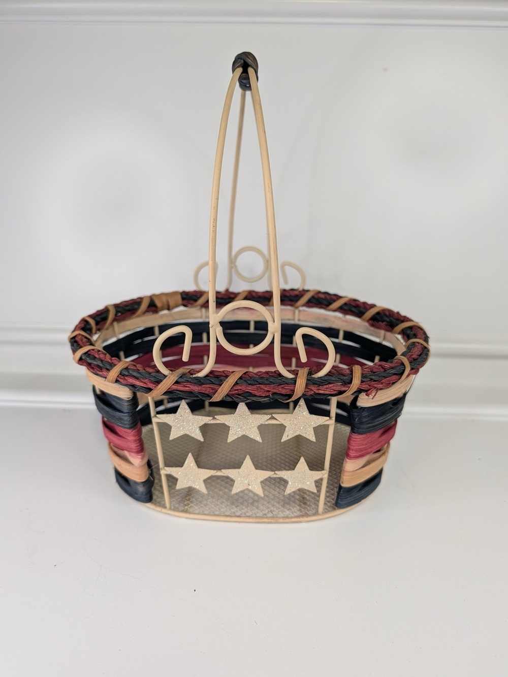 Patriotic Woven Star Accent basket - Black, Red & Tan